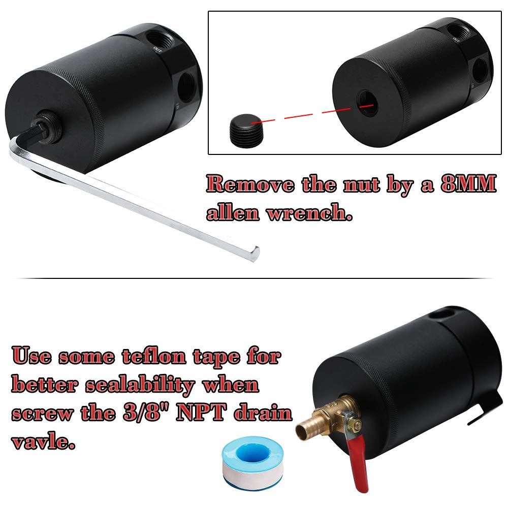 Pqy Oil Catch Can Baffled 2 Port Oil Catch Tank Kit With Drain Valve Universal Oil Separator Reservoir Tank