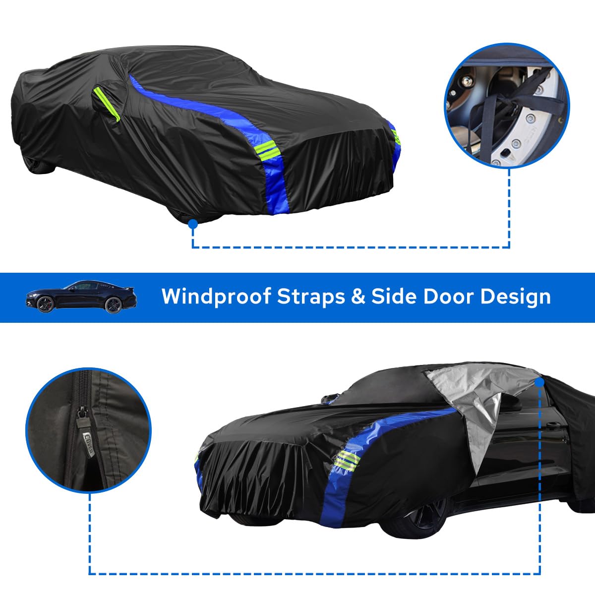 Avecrew For Ford Mustang Car Cover Waterproof All Weather For Automobiles, Outdoor Full Exterior Covers Fit Sedan Ford Mustang W