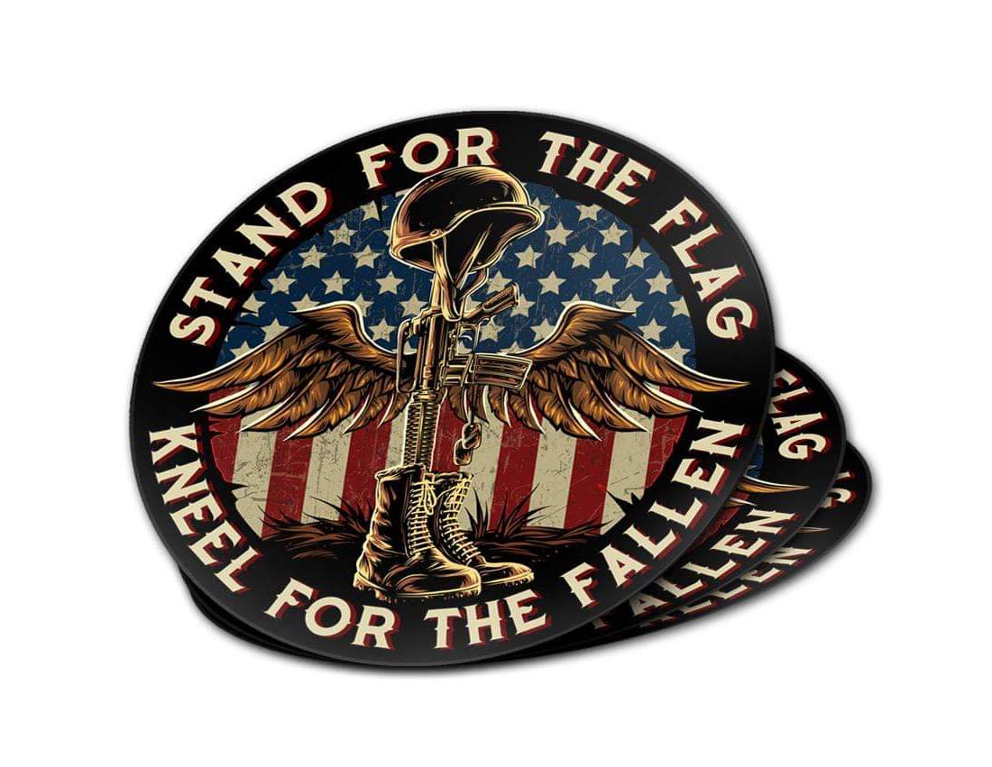 Battlefield Cross Stand For The Flag Kneel For The Fallen Patriotic - 7 Inch Patriotic Decal Sticker For Cars, Trucks, Motorcycles, Boats & Laptops (10-Pack)