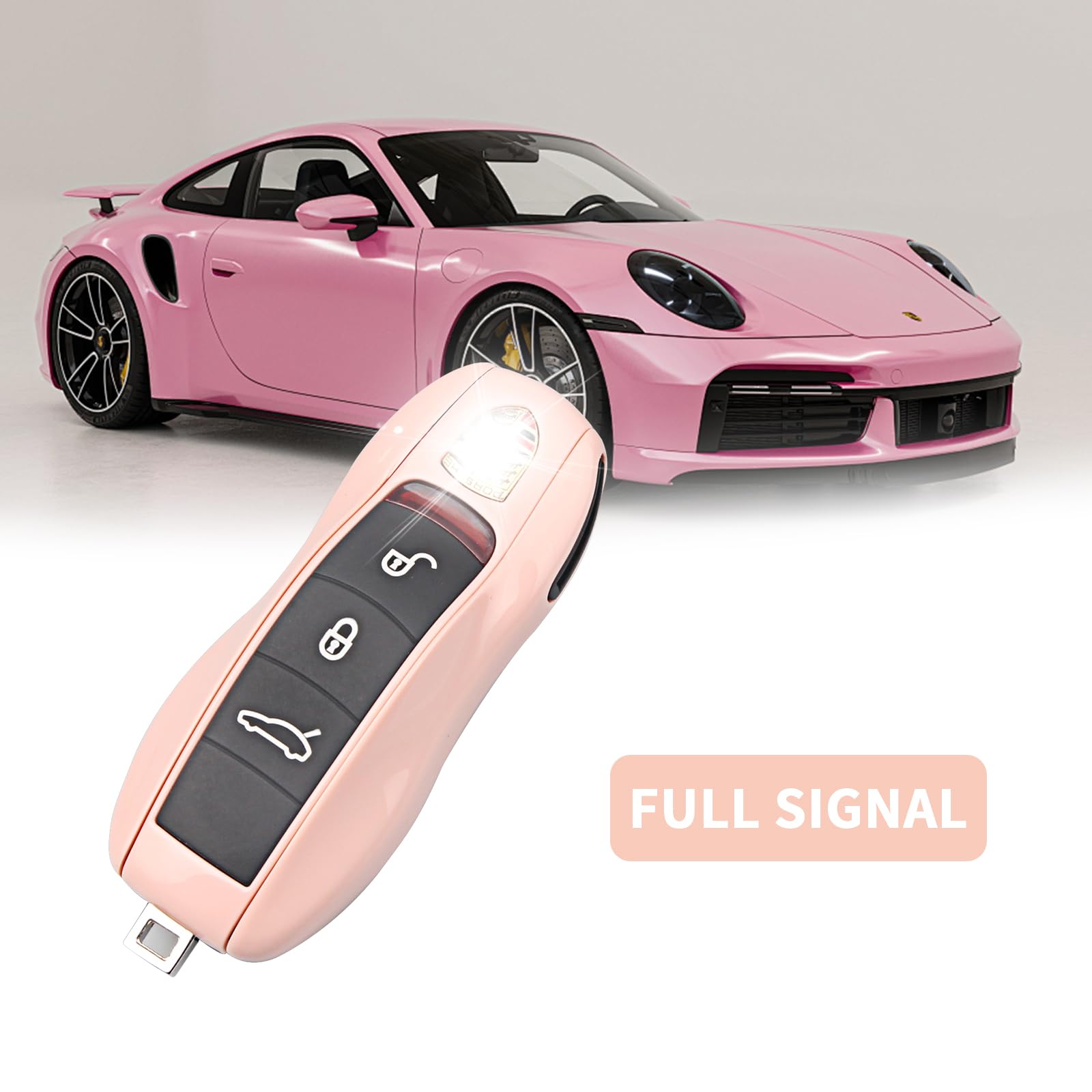 Qbuc For Porsche Key Fob Cover,3-Piece Painted Key Shell Compatible With Porsche Cayenne Panamera Macan Cayman (Morandi Pink)