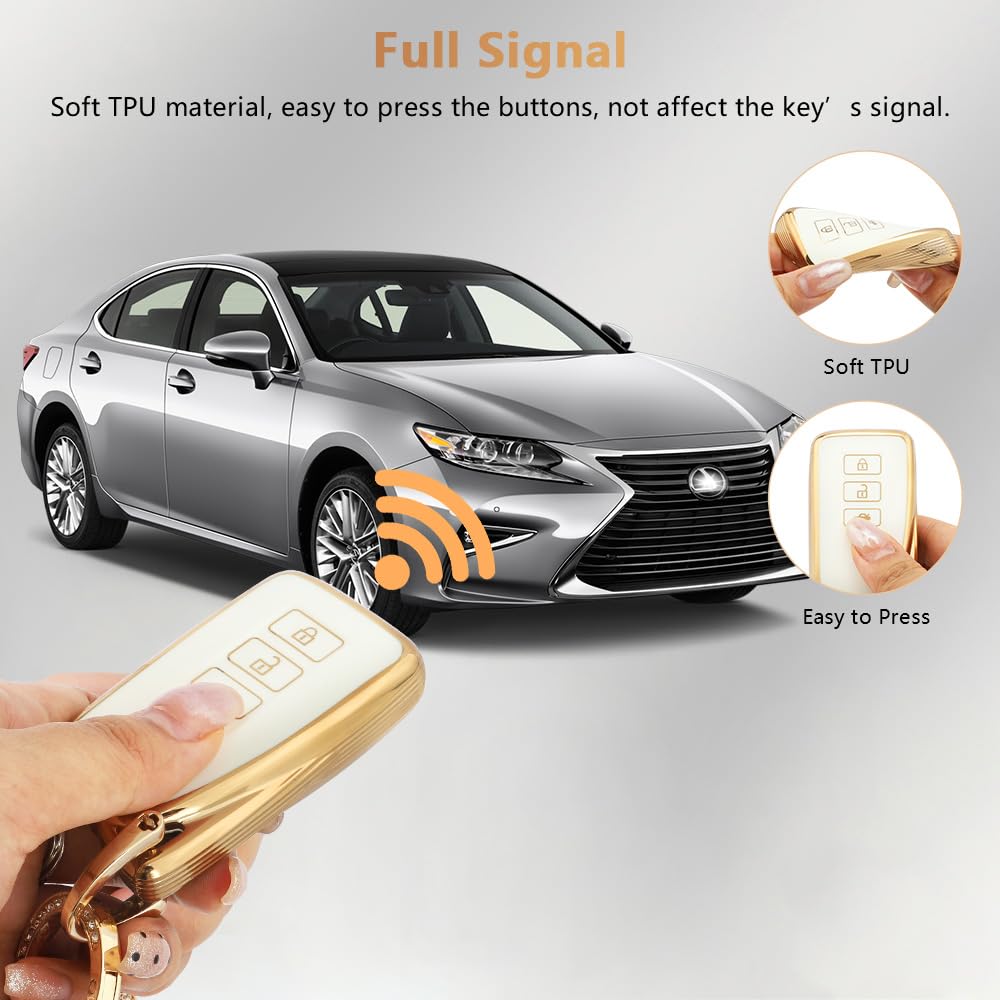Pifoog For Lexus Key Fob Cover White Gold Soft Tpu 4 Button Car Keys Case Shell Full Protector Bling Keychain For Lexus Nx Rx Gs