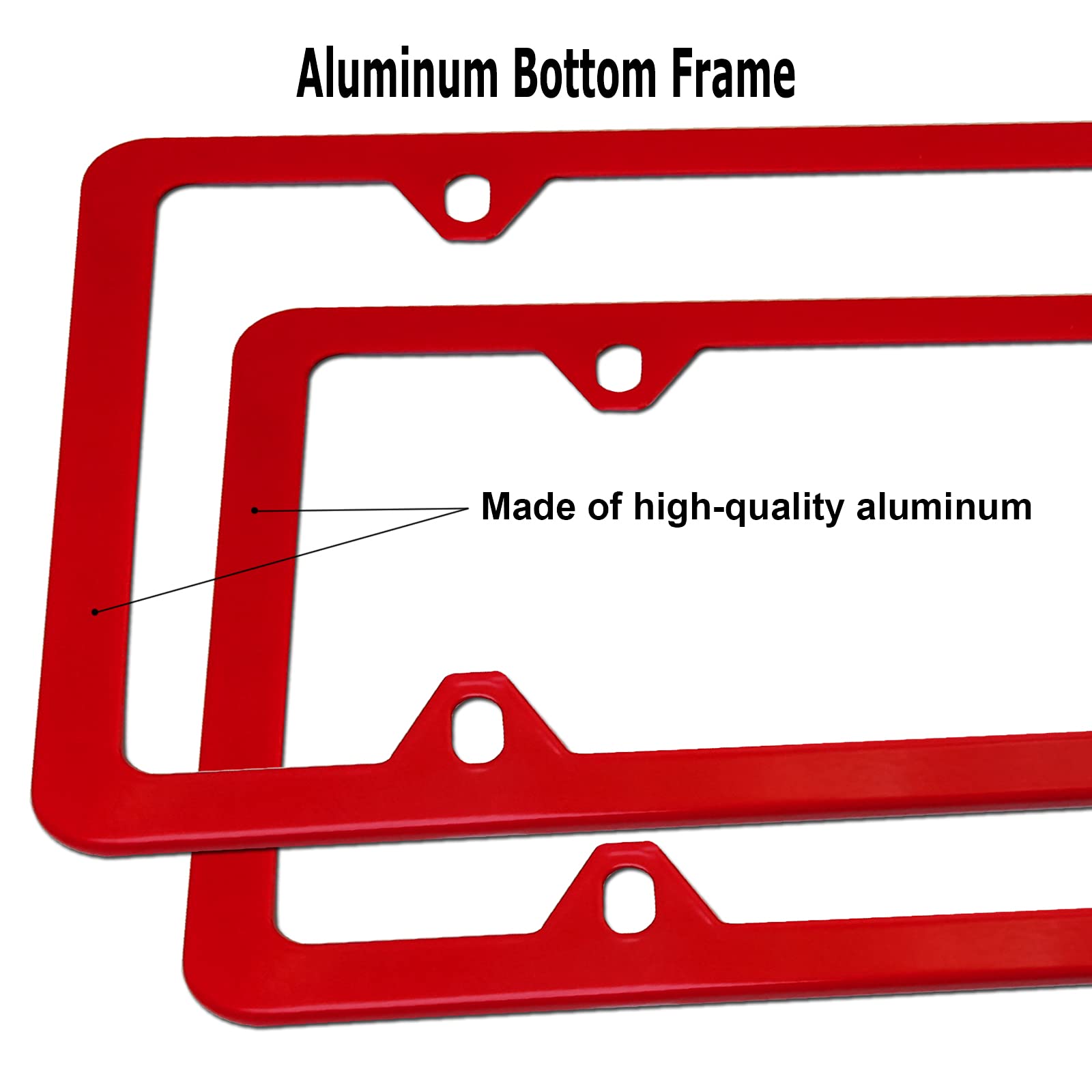 Youoy Red License Plate Frames- Aluminum Front Rear Car Tag Covers For Men Women, 2 Pack 4 Hole Thin Slim Holders With Mounting Hardware Kit- Stainless Steel Screws, Rattle Proof Pads