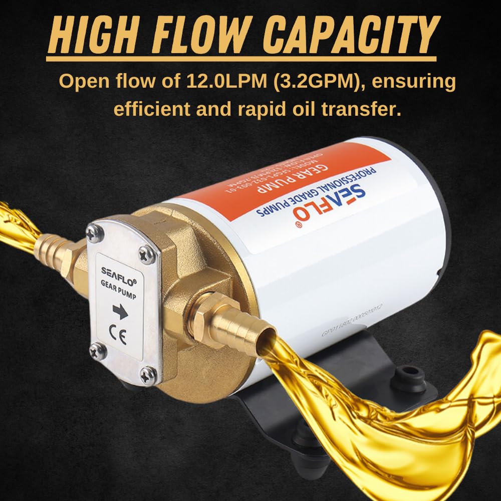 Seaflo 12V Self Priming Impeller Gear Pump 3.2 Gpm/12.0 Lpm For Diesel Lubricants Machinery Fuel Scavenge Oil Transfer