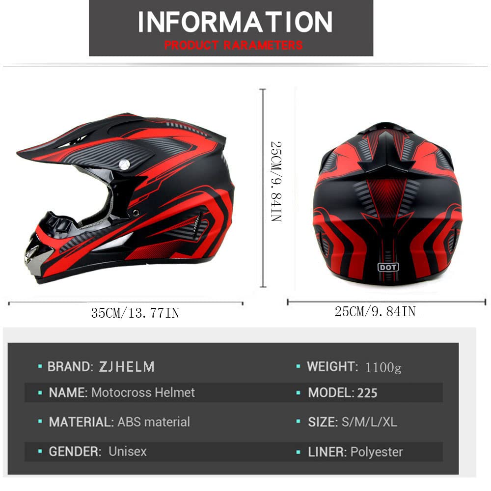 Motorcycle Helmet, Powersports Motorcycle Man Woman Adult Atv Mx Helmet, Dot Certification Standard, Four Seasons (Red, Medium)