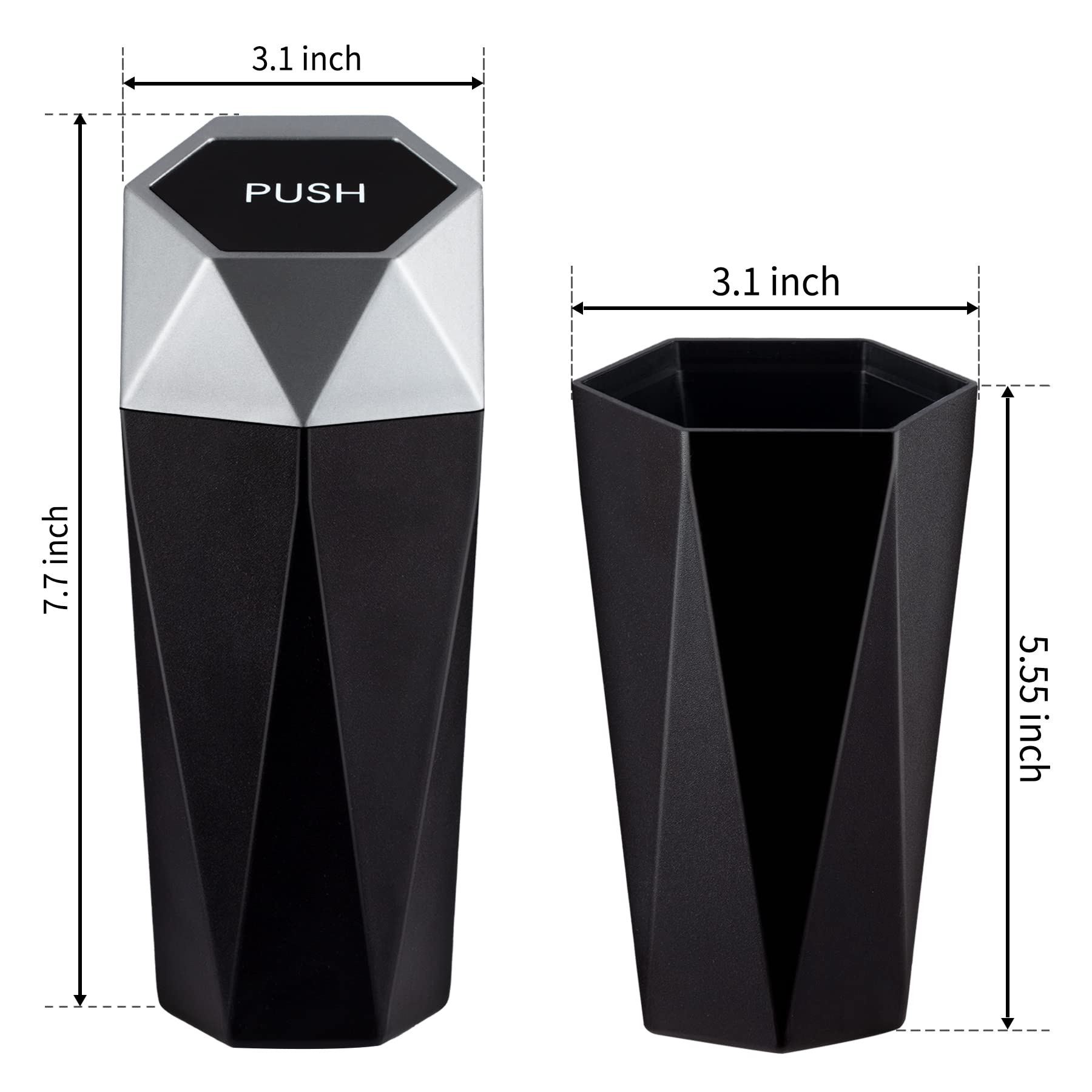 Justtop Car Trash Can With Lid, Diamond Design Small Automatic Portable Trash Can, Easy To Clean, Used In Car Home Office (Silve