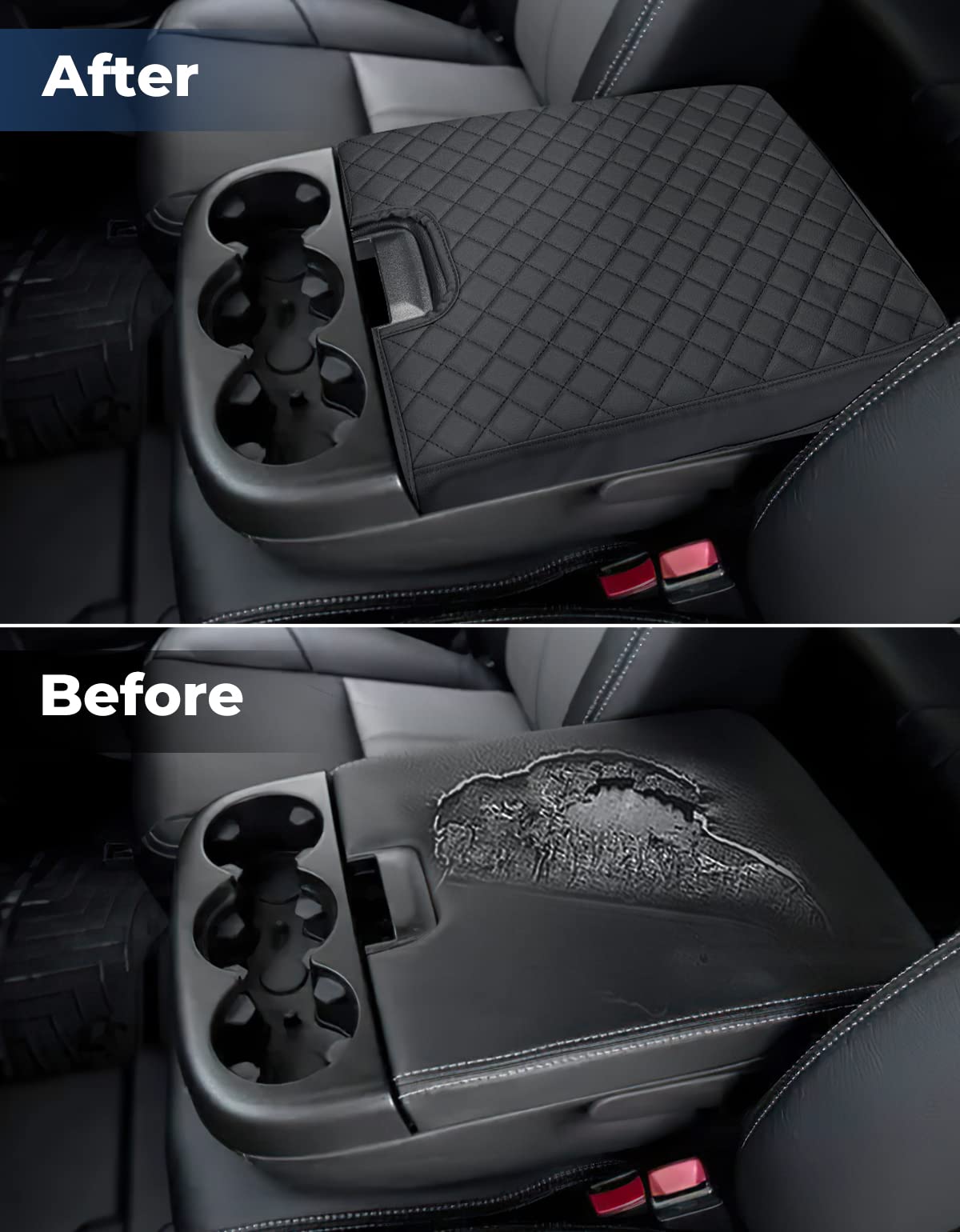 ISSYAUTO Center Console Cover for Silverado Tahoe Sierra 07-13, Leather Armrest, Black, Jump Seat Console, Model A1926-02301