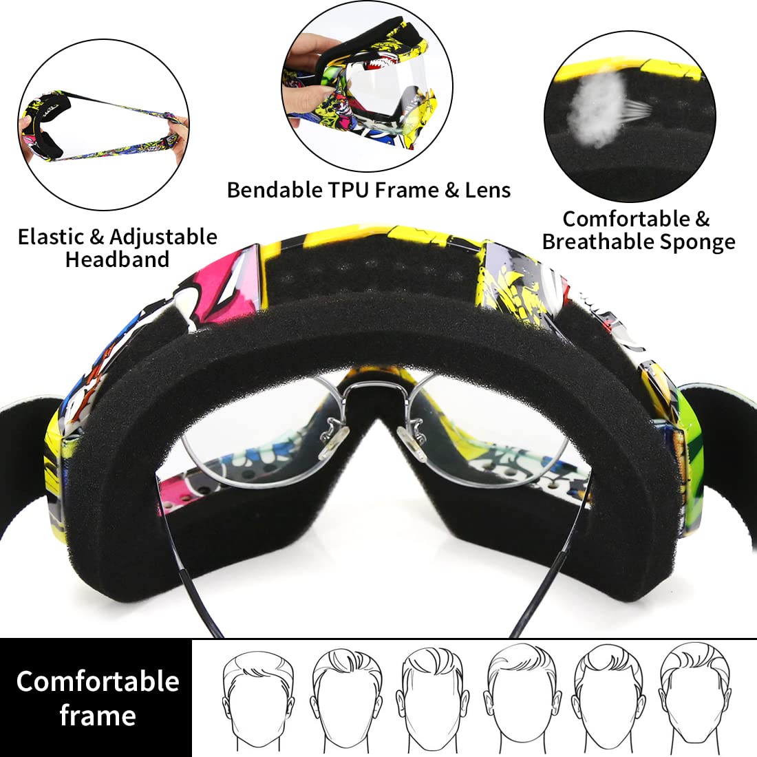 Jamiewin Motocross Goggles Atv Dirt Bike Motorcycle Utv Mx Otg Offroad Riding Goggles Anti Uv Dustproof Anti Fog Racing Skiing G