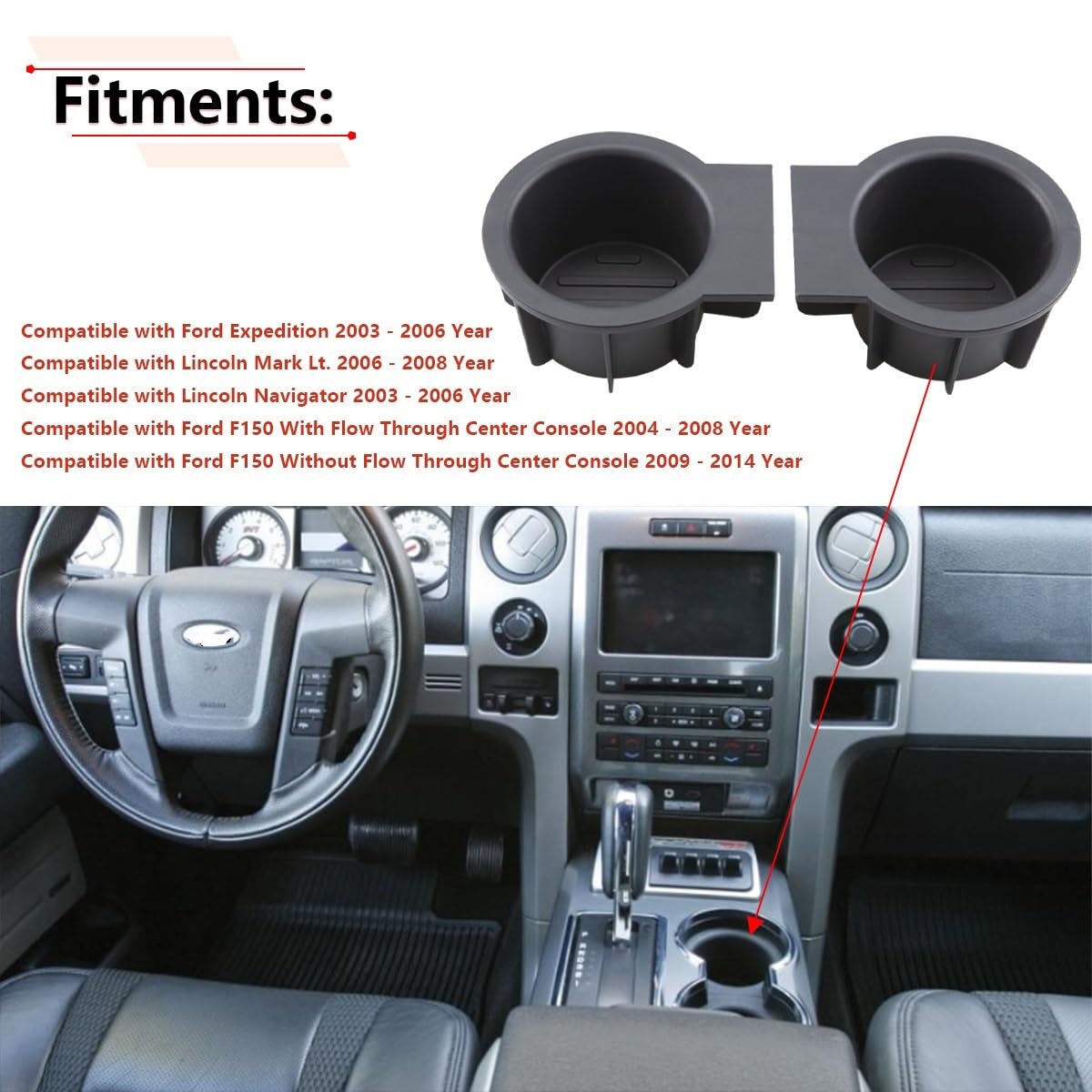 RLB-HILON 1Pair Cup Holder Insert Compatible with Ford F150 2004-2014, for Ford Expedition 2003-2006, for Lincoln Navigator 2003