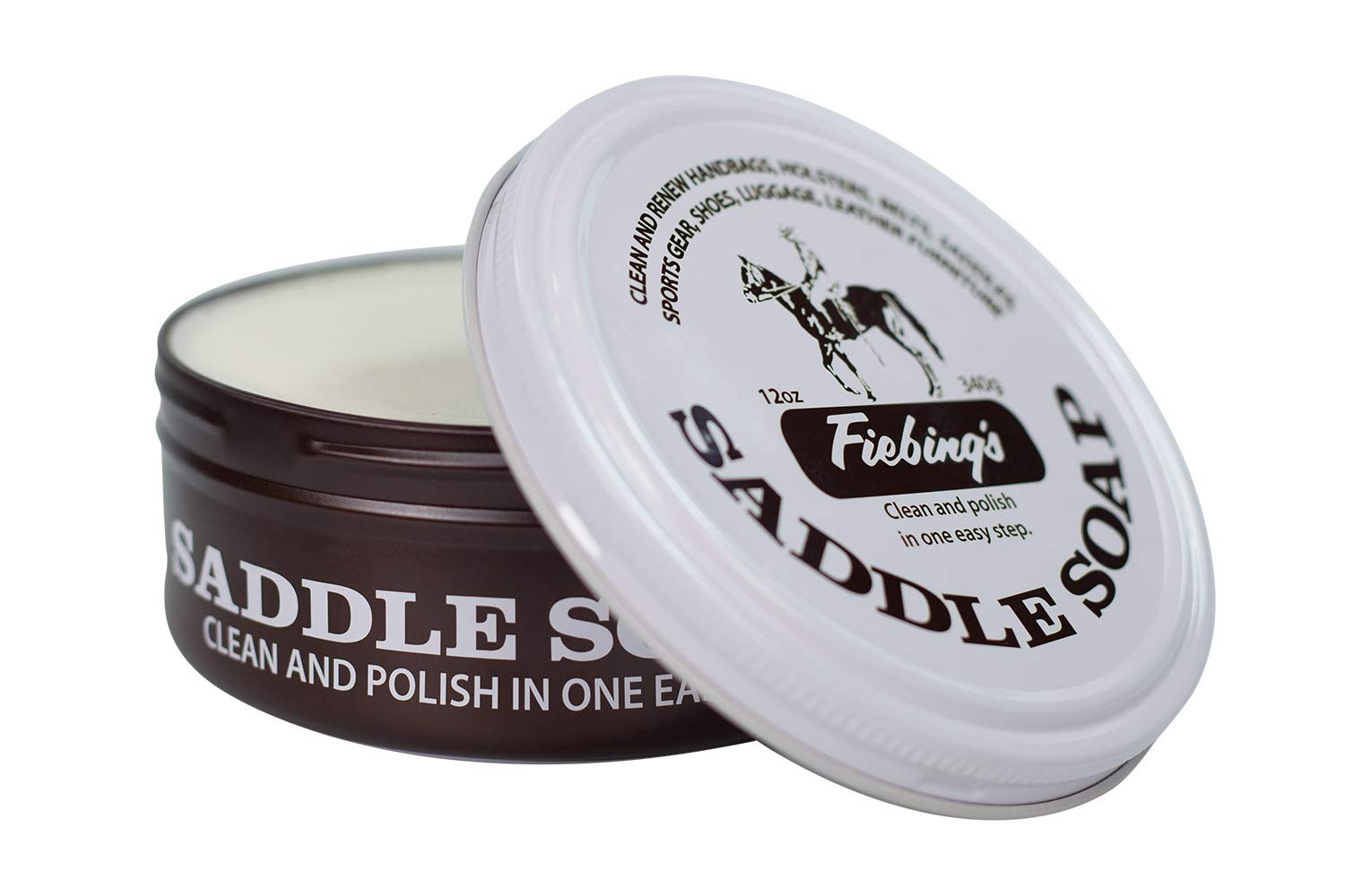 Fiebing's White Saddle Soap for Leather (3.5 oz Tin) - Leather Cleaner & Conditioner to Soften & Protect Leathercraft, Car Seat, Couch, Shoe & Saddles