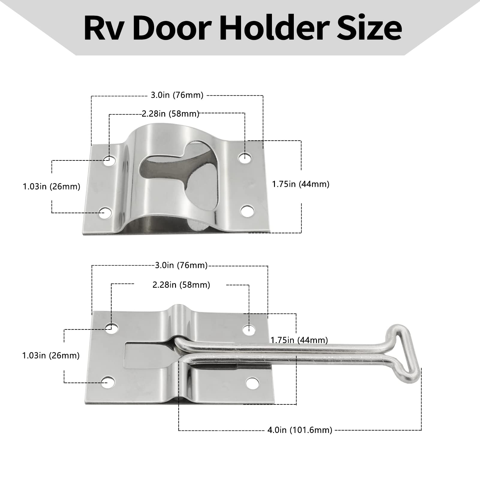 ESUDNT Stainless Steel Rv Door Holder Latch Catch for Trailer,Camper,Cargo,Truck(2 Pack, 4 Inch, Come with Screws)