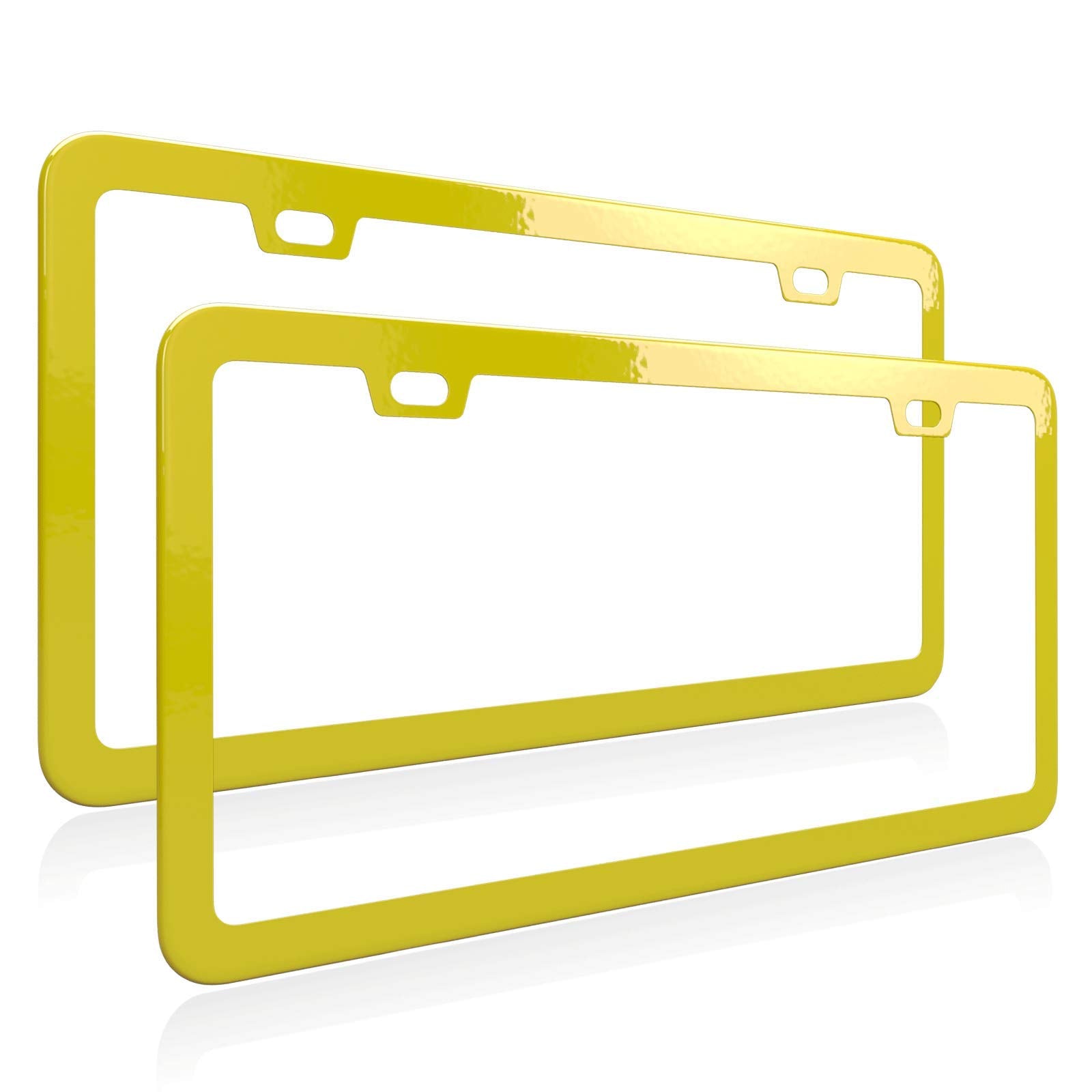 Deselen Yellow License Plate Frame, Metal Thin Stainless Steel With 2 Holes Screw Cap, 2 Pack (Yellow)