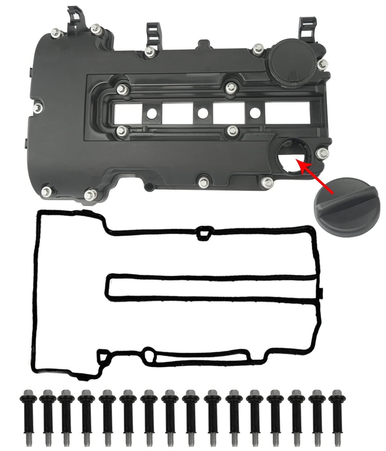 Engine Valve Cover With Gaskets, Bolts & Oil Filler Cap Compatible With 2011-2020 Chevy Cruze Sonic Trax Volt | Cadillac Elr | B