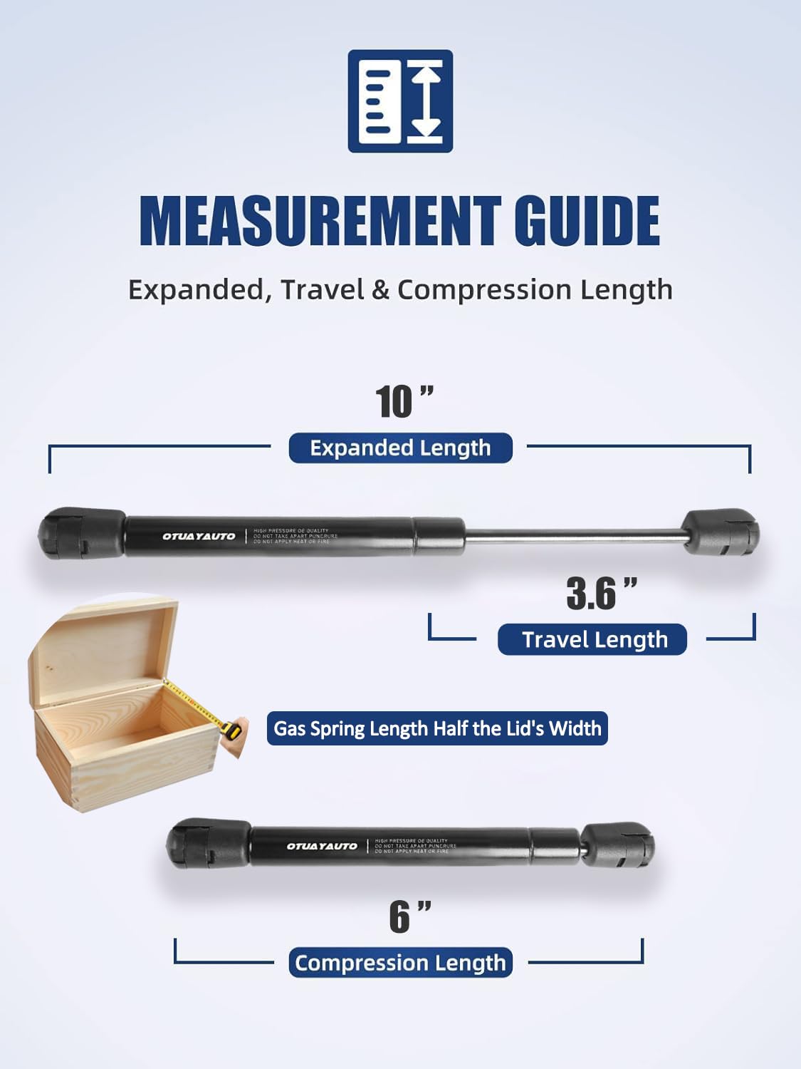 Otuayauto 10 Inch Gas Strut - 45N/10Lbs Universal Lift Support - For Cabinet Lid, Toy Tool Box, Door Piston Opener,Stay Hinge Li