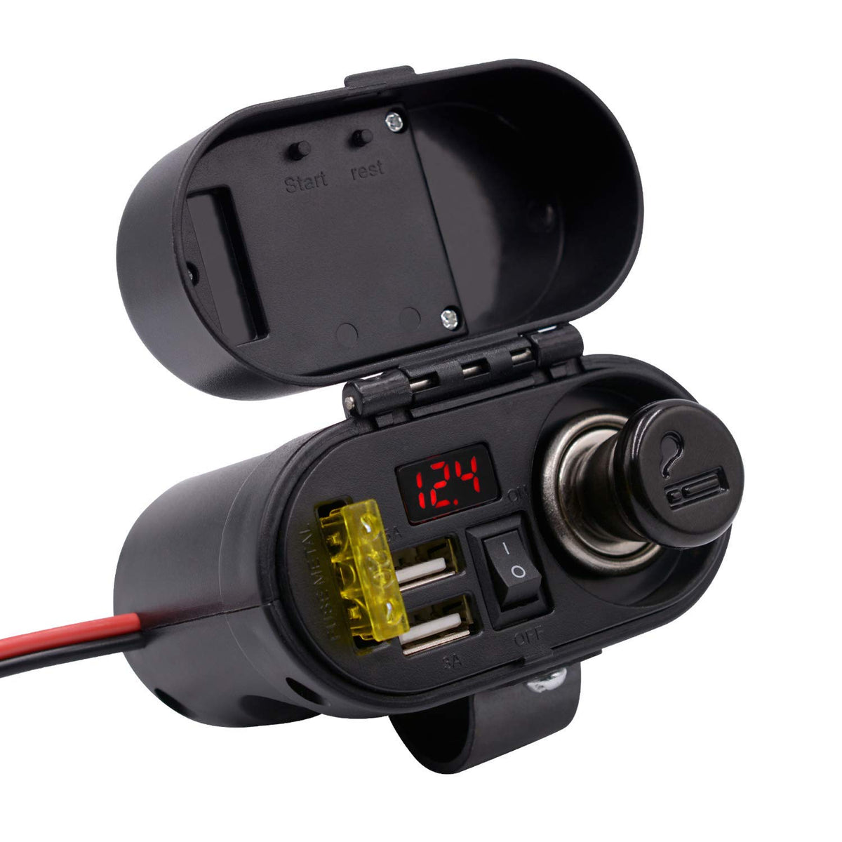 Bluefire 5V/3A Dual Usb Charger Socket Waterproof Motorcycle Handlebar & Rear View Mirror Clamp Power Adapter Charger With Cigar