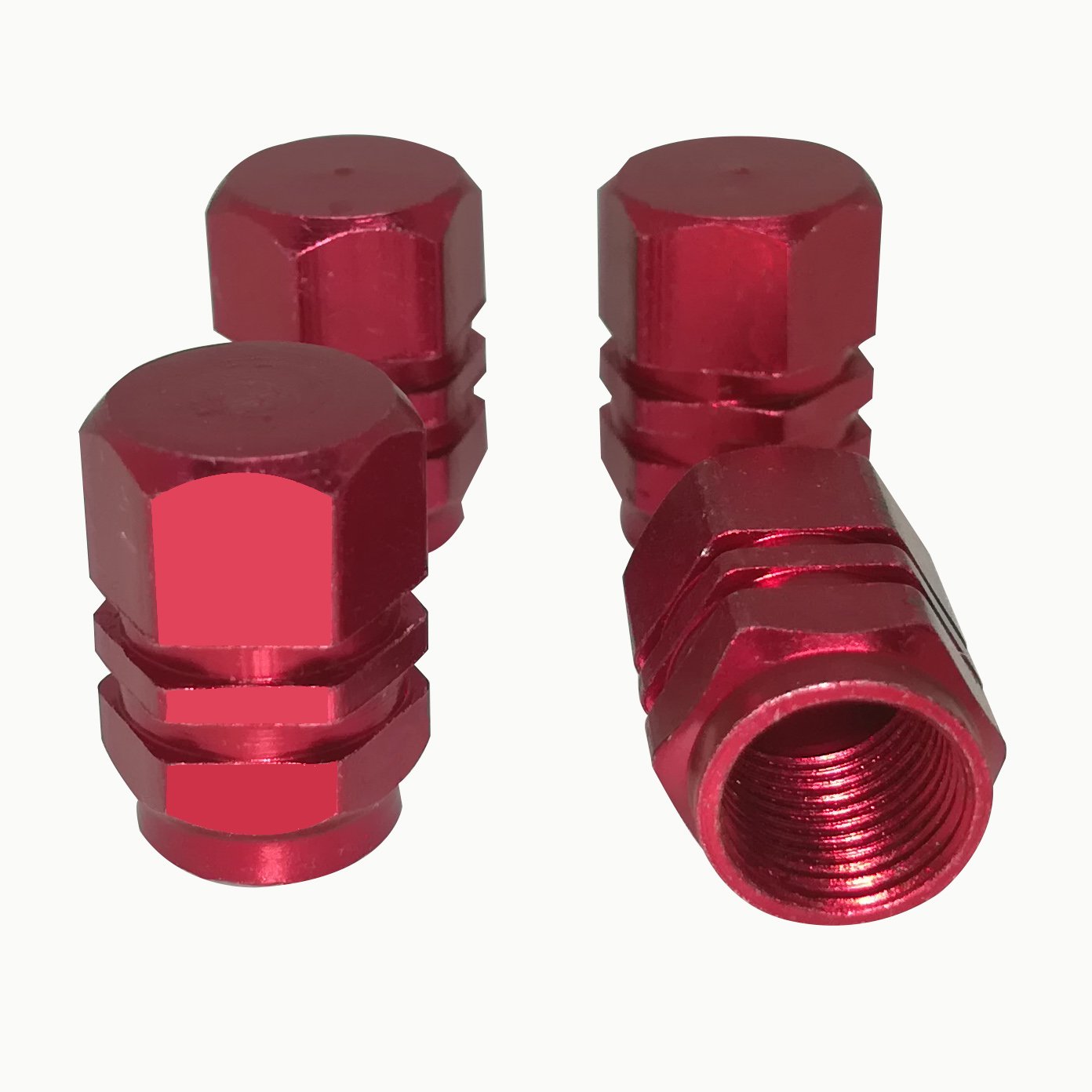 Mavota 4 PCS Style Polished Aluminum Chrome Tire Valve Stem Caps (Red)