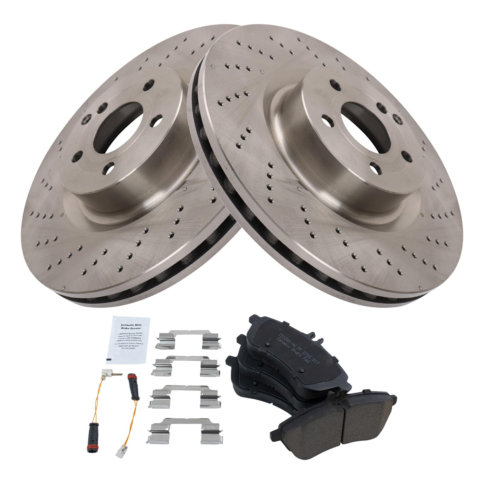 Trq Front Brake Pad & Rotor Kit Brake Pads Brake Rotor Ceramic Compatible With 2015 Mercedes-Benz C250