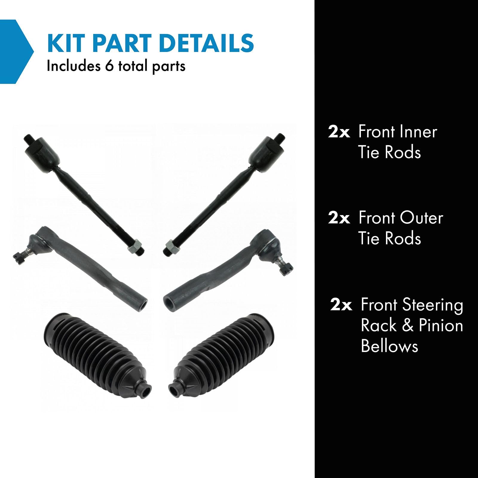 Trq Front Driver & Passenger Side Inner & Outer Steering Kit Steering Rack & Pinion Bellow Tie Rod Compatible With 2004-2006 Lex