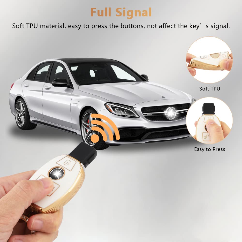 PIFOOG for Mercedes Benz Key Fob Cover Key Chain Girly Women TPU Keys Shell Case 3 Buttons Protector Accessories for Mercedes C