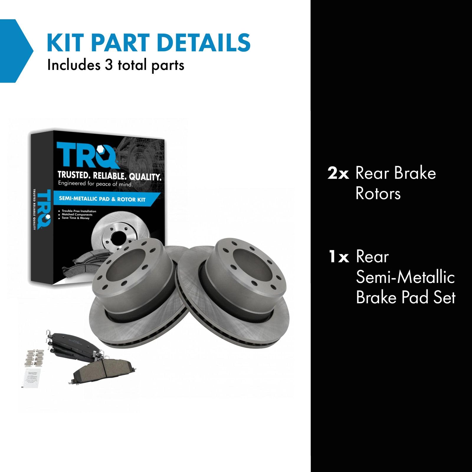 Trq Rear Brake Pad & Rotor Kit Brake Pads Brake Rotor Semi-Metallic Compatible With 2009-2010 Dodge Ram 2500 Ram 3500 2012 Ram 1