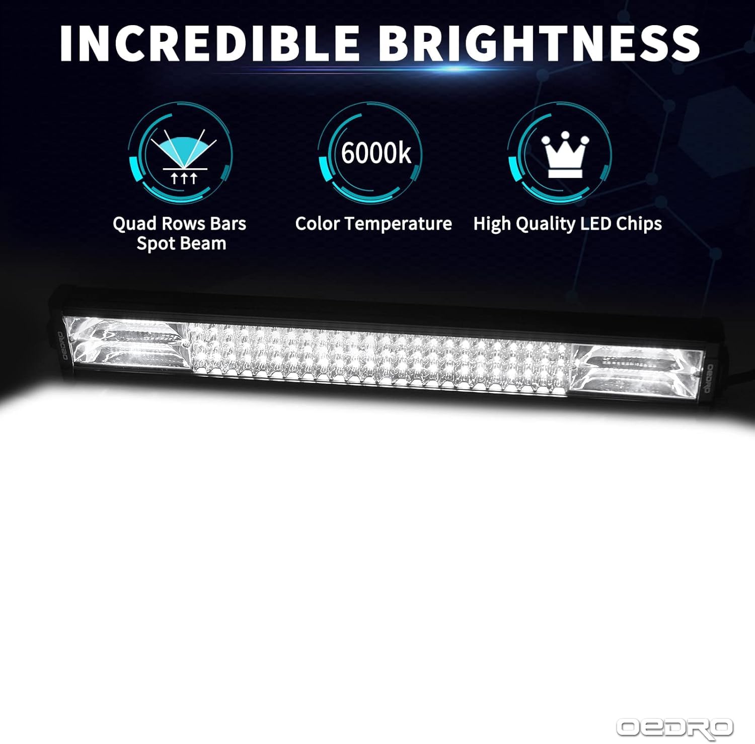 Oedro Led Light Bar 22 Inch 520W 36400Lm Quad-Rows Spot Flood Combo Led Lights Work Lights+Wiring Harness Ip68 Grade Off Road Li