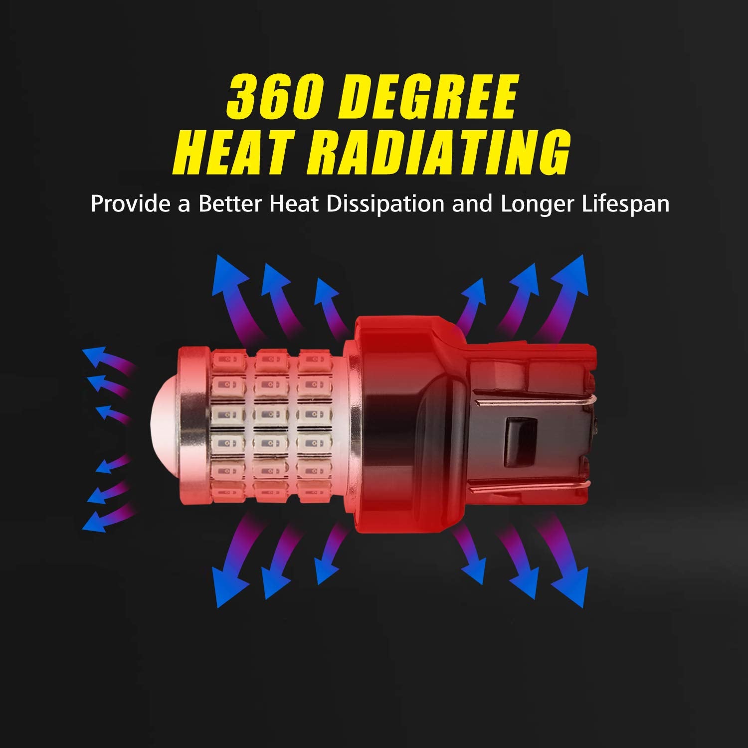 Auxlight 7440 7441 7443 7444 T20 992 W21W Led Bulbs Brilliant Red, Ultra Bright 57-Smd Led Replacement For Brake/Tail Lights, Blinker Lights, Turn Signal/Parking Or Running Lights (Pack Of 2)