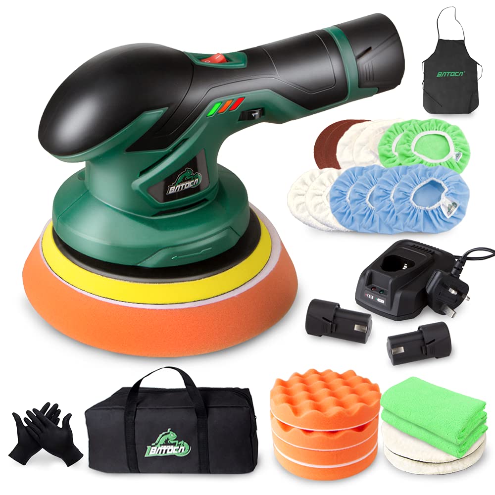 Batoca - Cordless Car Buffer Polisher - With 2Pcs 12V Lithium Rechargeable Battery Cordless Polisher With 6 Variable Speed, 2.0A