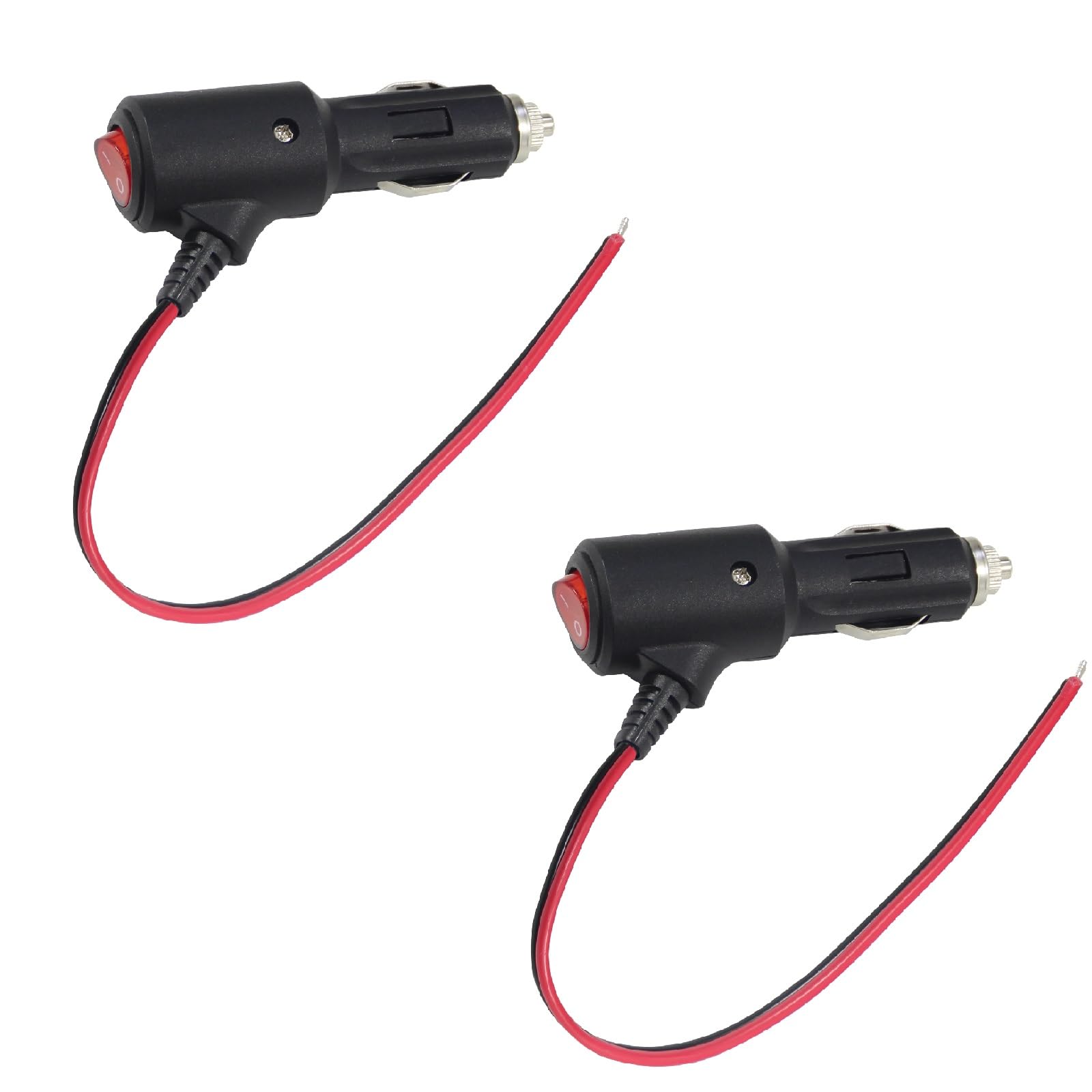 [2PACK] 12V Fused Replacement Cigarette Lighter Male Plug With On/Off Switch - 1FT 12Volt 15amp With Leads and LED Lights, 16AWG
