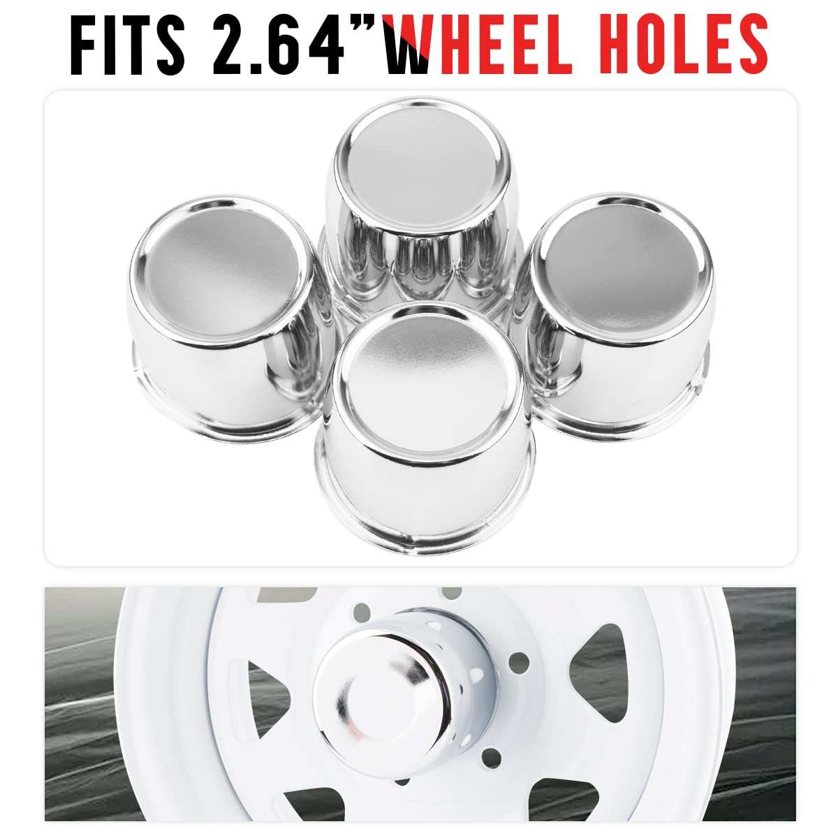 Rtrhinotuning 4Pcs 2.64Inch Push Through Wheel Center Caps Chrome Silver For Truck Wheels Rim Trailer