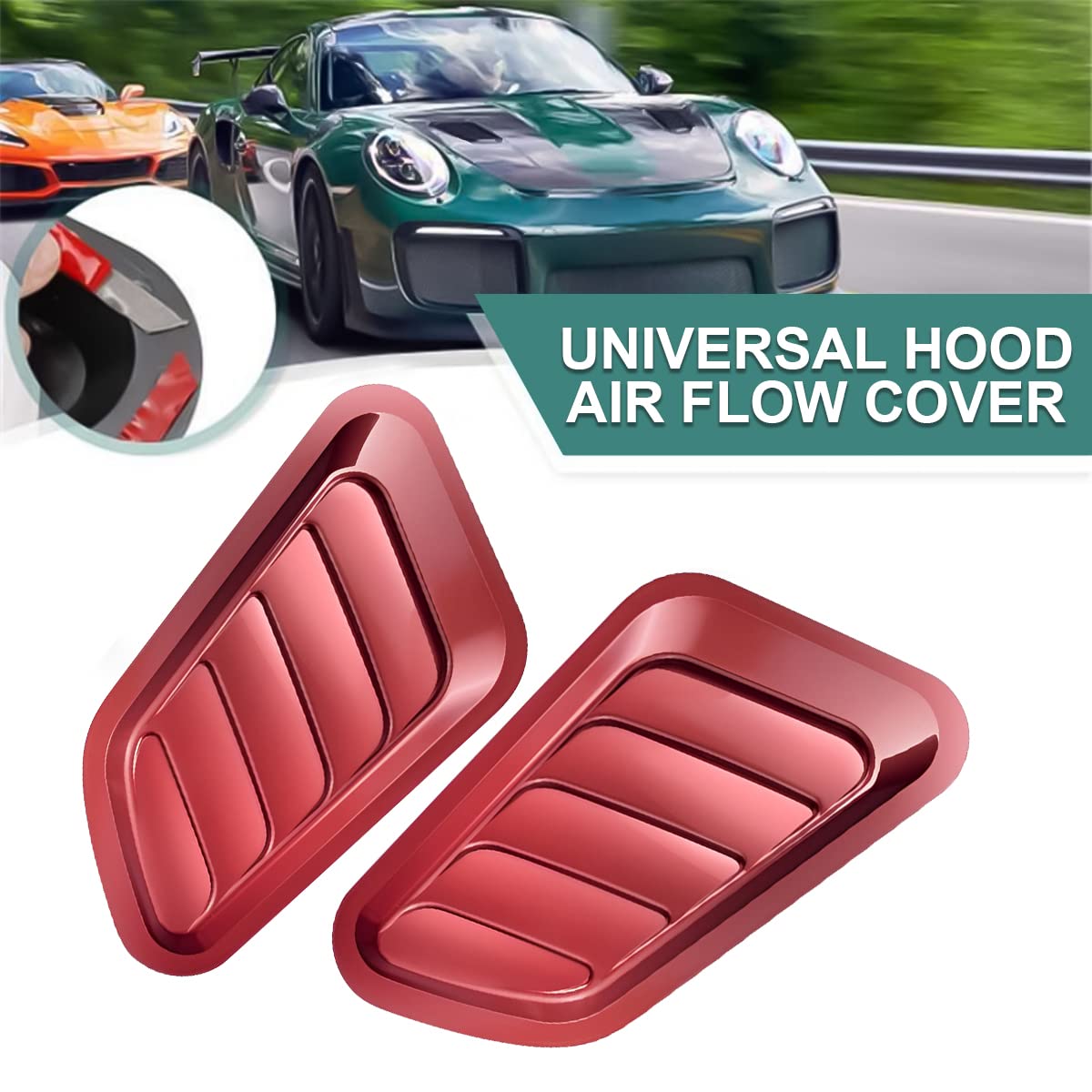 Blilo Car Hood Vents, 2Pcs Universal Hood Air Vents For Car Hood Scoop, Bonnet Vent Hood Air Intake Trim Cover (Red)