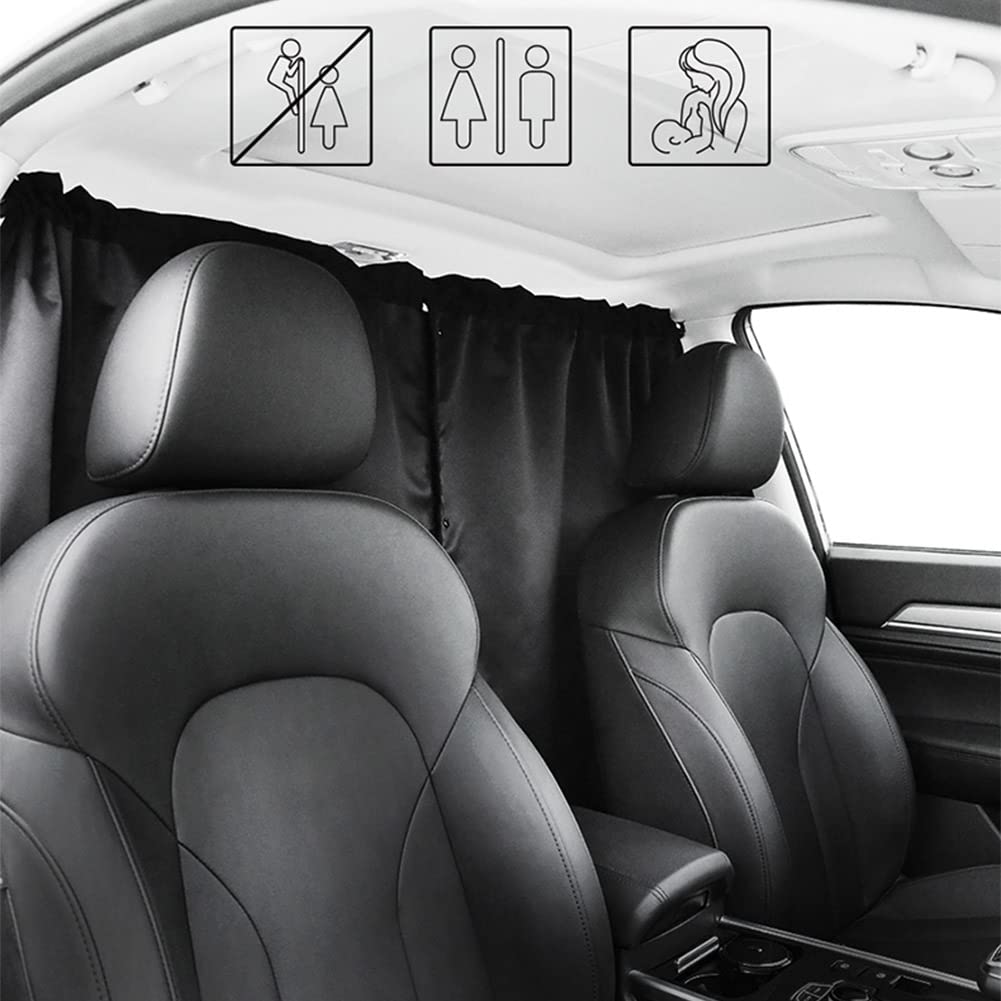 Ovege Car Divider Curtains Sun Shade (99% Opaque Upgrade Version)-Privacy Travel Nap Night Car Camping Detachable Simple Curtain(Black-Thick)