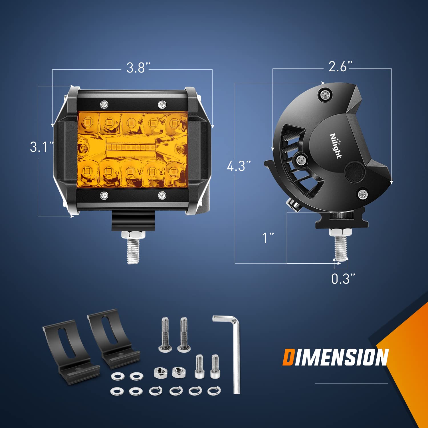 Nilight 2Pc 4Inch Amber Led Pods Triple Row 60W Flood Spot Combo Driving Fog Lights With 16Awg Wiring Harness-2 Leads For Offroa