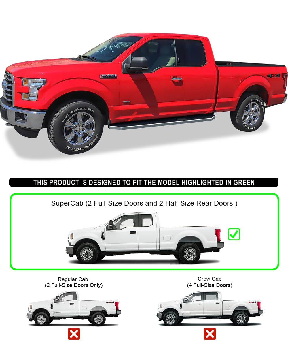 APS Polished Running Boards Style Compatible with Ford F150 2015-2025 Super Cab & F-250 F-350 Super Duty 2017-2025 (Side Steps S