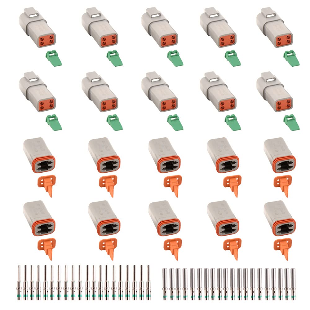 Jrready St6248 Dt 4 Pin Connector 10 Sets, Gray Waterproof Electrical Wire Connector With Solid Contacts 14-20Awg