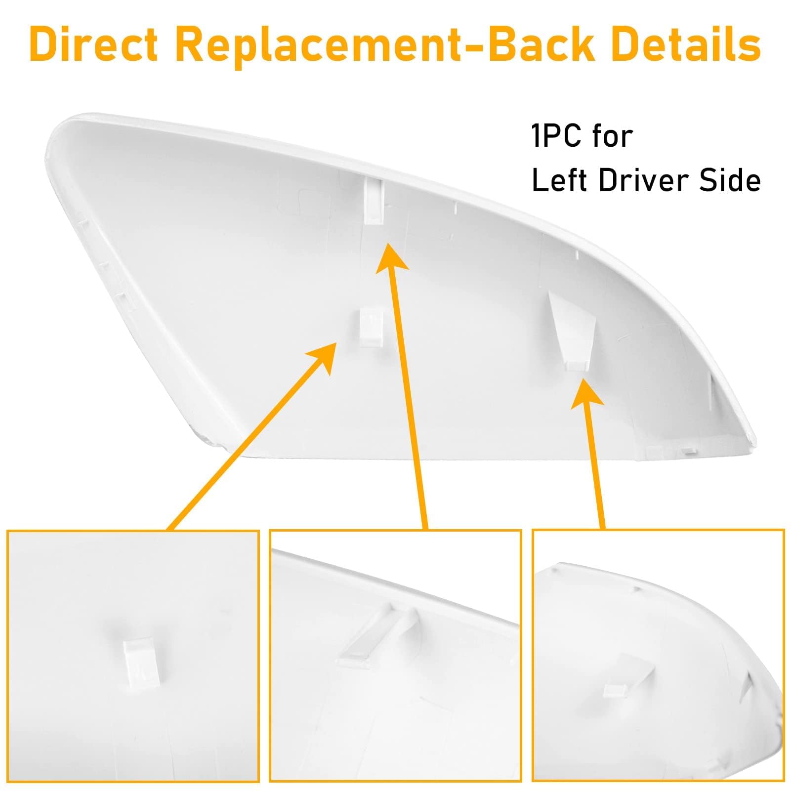 Moonlinks Compatible With 2016-2021 Honda Civic Driver Side Mirror Cover Replacement,Platinum White Pearl For 10Th Gen Civic,201