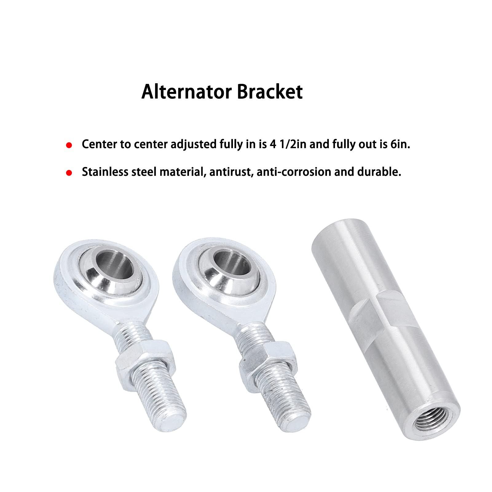 Alternator Tensioning Rod, 2 1/2In Adjuster Tensioner Rod,Short Water Pump Alternator Bracket Stainless Steel Alternator Bracket Fit For Sbc Bbc 350 454 Engine