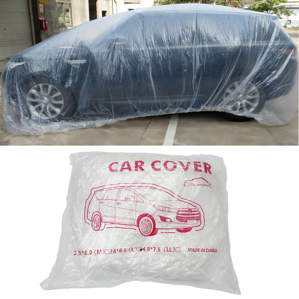 Zxmoto Disposable Car Cover 1 Pack Clear Plastic Car Cover Universal Rain Dust Garage Cover With Elastic Band Medium (12' X 22')