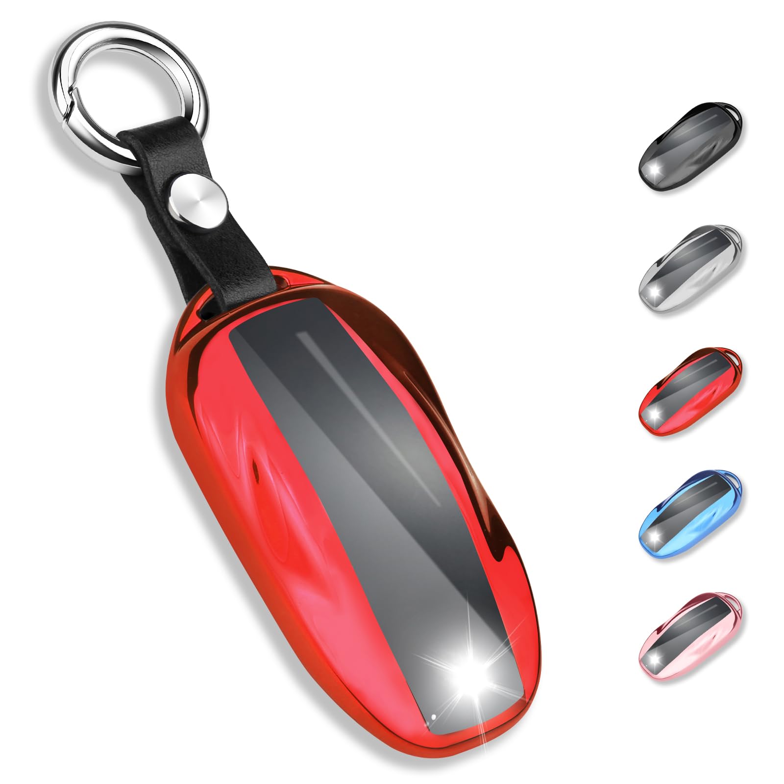 Qbuc For Tesla Key Fob Cover With Keychain Soft Tpu Protection Case Compatible With Tesla Model S (Red)