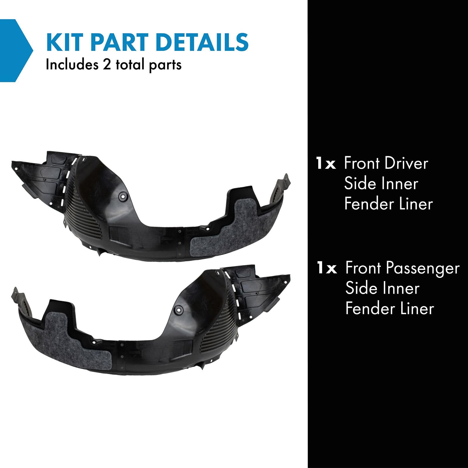 Trq Front Inner Fender Liner Set Compatible With 2017-2018 Kia Forte Ki1248153 Ki1249153