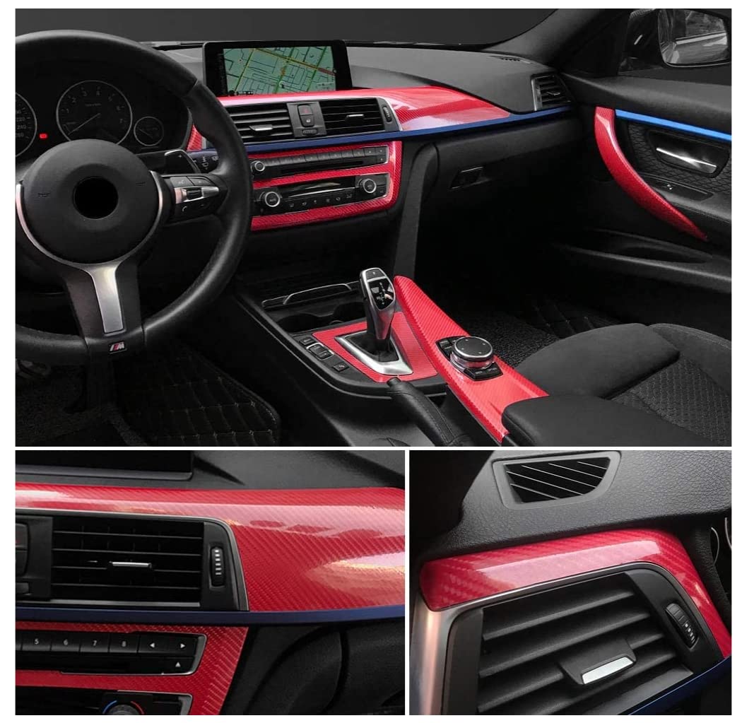 Rockrose Epoxy High Gloss 5D Red Carbon Fiber Vinyl Wrap, Anti-Wrinkle, Air Release Automotive Bubble Wrap, Self Adhesive Car Vi