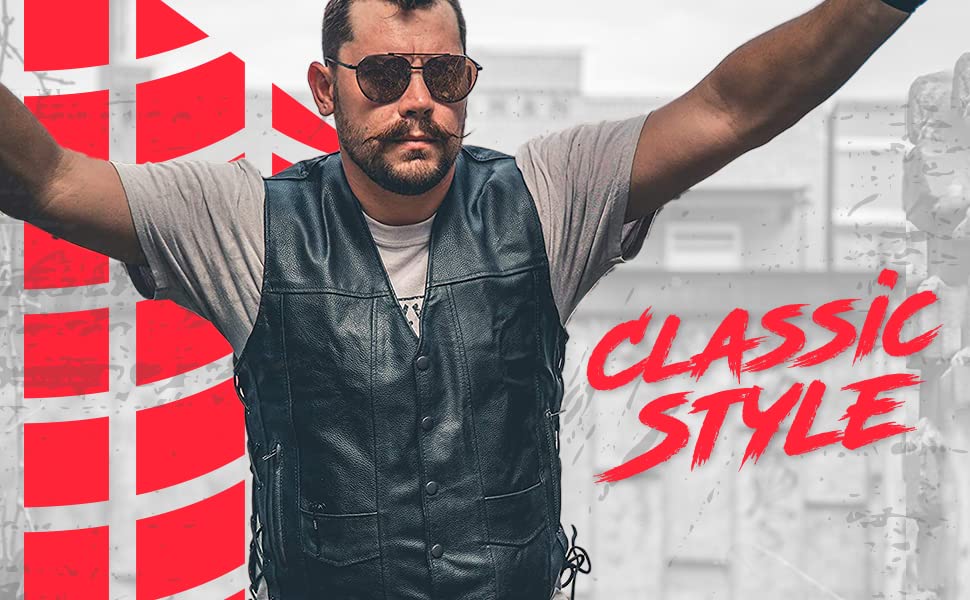 Hwk Leather Motorcycle Vest For Men And Women With Concealed Carry Gun Pocket, Black Genuine Leather Vest With 100% Polyester Lining For All-Weather Enduro Motocross Motorbike Riding, Xl