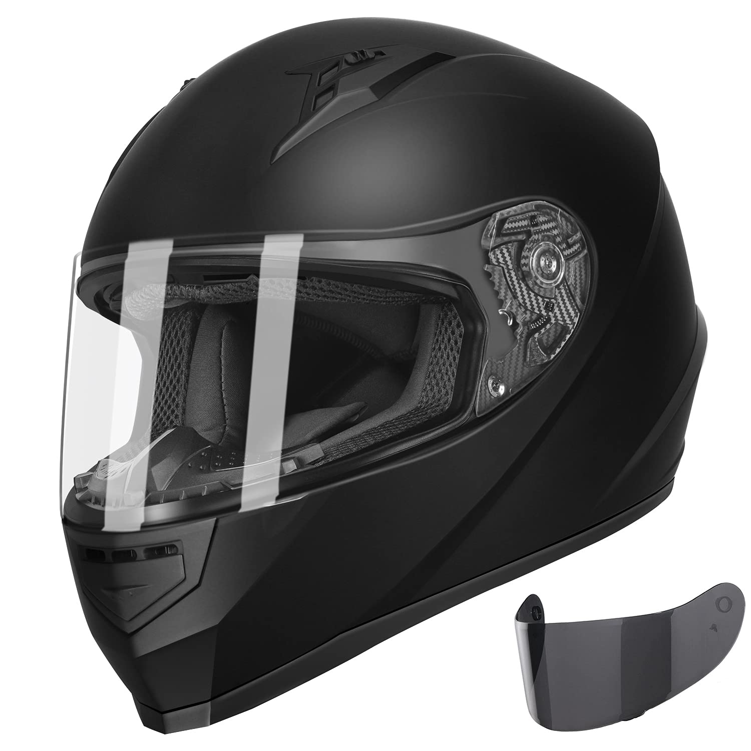 Glx Gx11 Compact Lightweight Full Face Motorcycle Street Bike Helmet With Extra Tinted Visor Dot Approved (Matte Black, Medium)