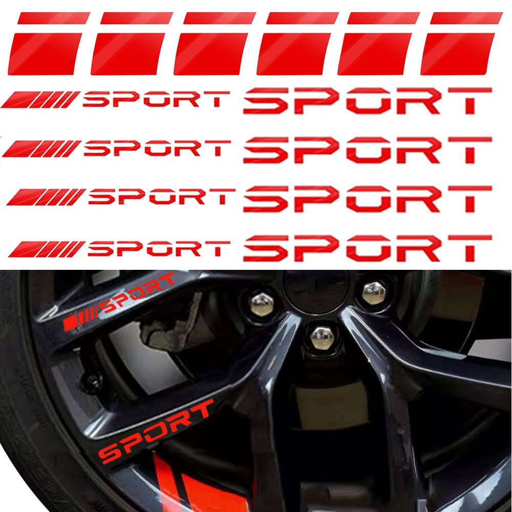 Pincuttee 14Pcs Car Decal Stickers,Wheel Rim Decal Sticker,Sport Logo Reflective Stickers,Sport Emblem Car Rear Bumper Sticker,Rear Mirror Decals For All Vehicles(Red,14Pcs)