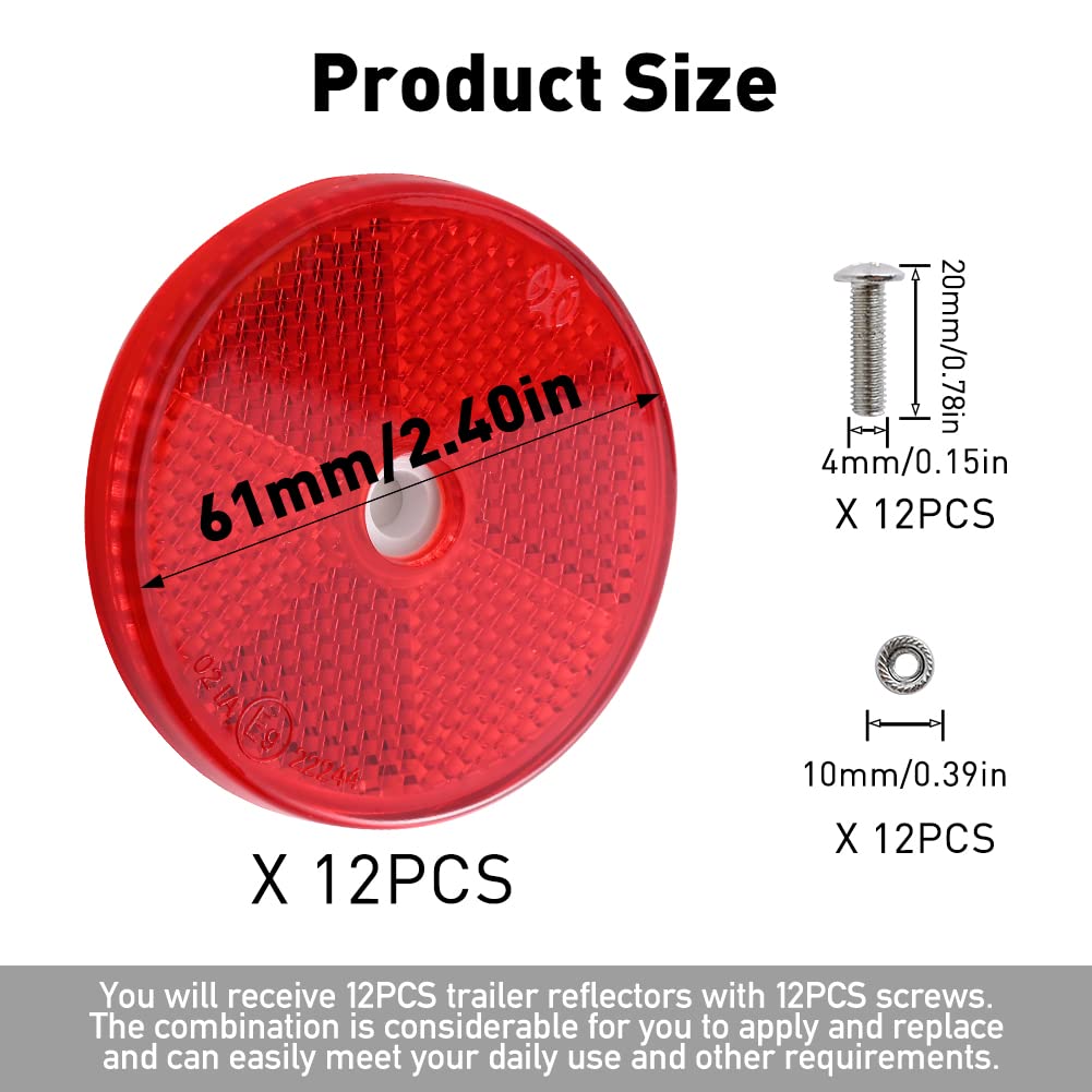 Abnaok 12 Pack Front Reflector Round Reflector For Driveway Fence Gate Posts Trailers Safety Reflectors Automobiles Boats Mailbo