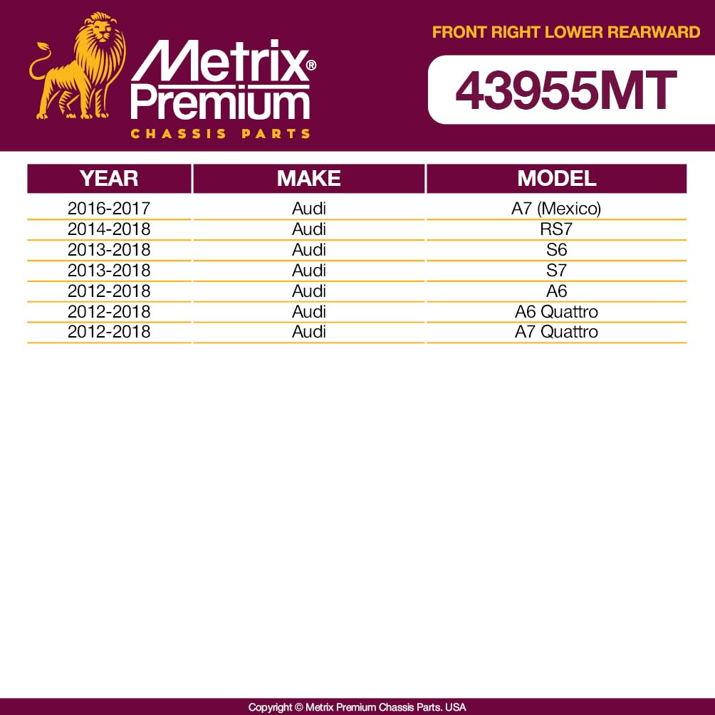 Metrix Premium Chassis Parts - Front Right Lower Rearward Control Arm W Ball Joint & Bushing Assembly Fits16-17 Audi A7 (Mexico)