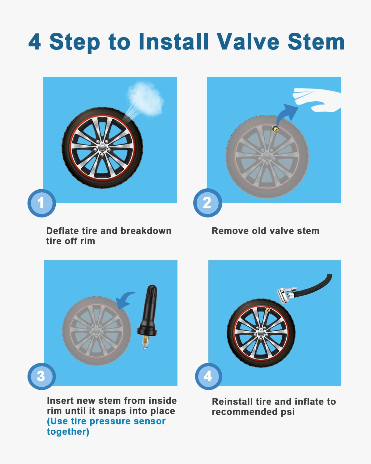 50Pcs Tpms 20008 Sensor Valve Stem Rubber Snap-In Valves, Tubeless Valve Stems 0.453 Inch Rim Holes Replacement For Standard Vehicle Tires