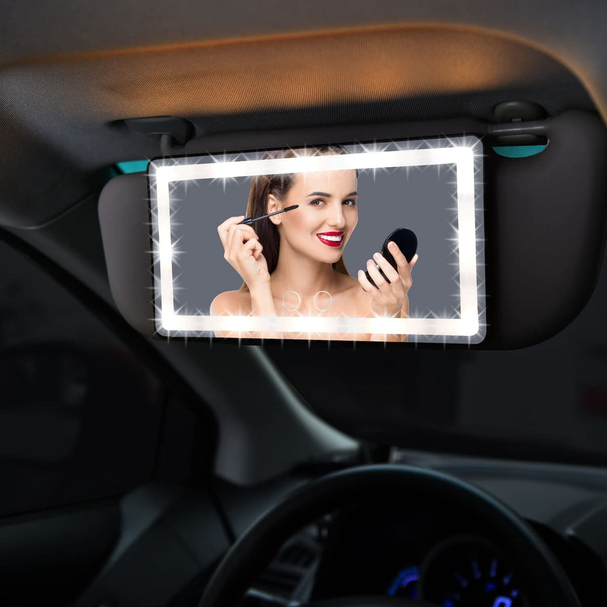 Car Visor Vanity Mirror With Lights, Keebapoo Car Led Mirror Visor Rechargeable 3 Light Mode Sunshade Built-In Lithium Battery Suitable For All Cars- 2Pcs Car Coasters