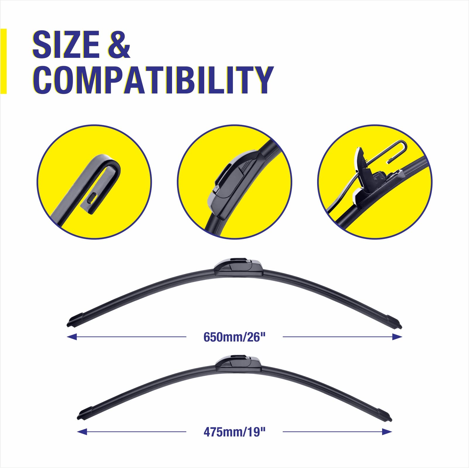 3 Wipers 26''/19''/16'' Replacement For Toyota Prius 2015 2014 2013 2012 2011 2010 (Set Of 3), 26 Inch+19 Inch Windshield Wiper