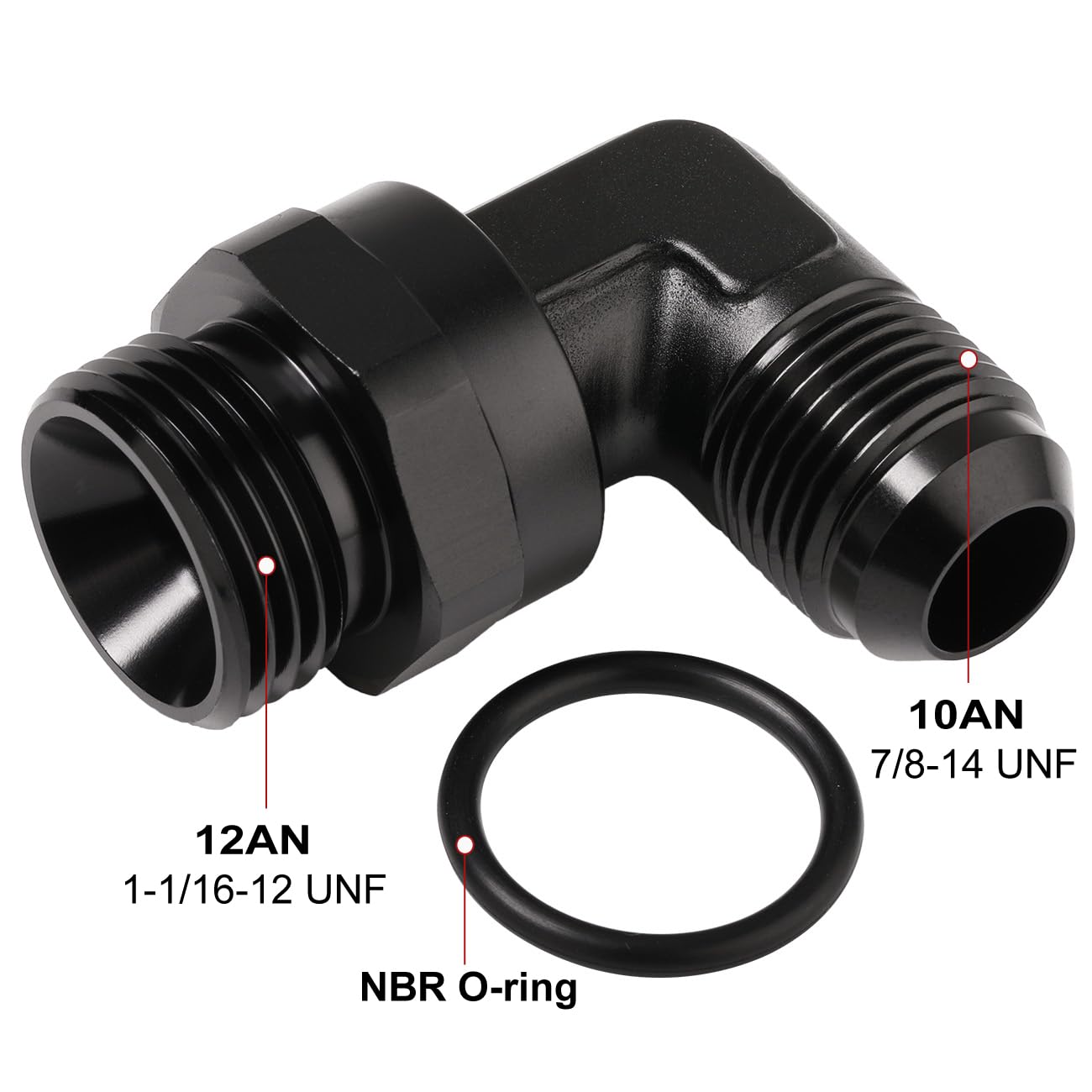 Podavelle 10An Male Flare To 12An -12 Orb O-Ring Boss 90 Degree Swivel Fitting Adapter Aluminum Black