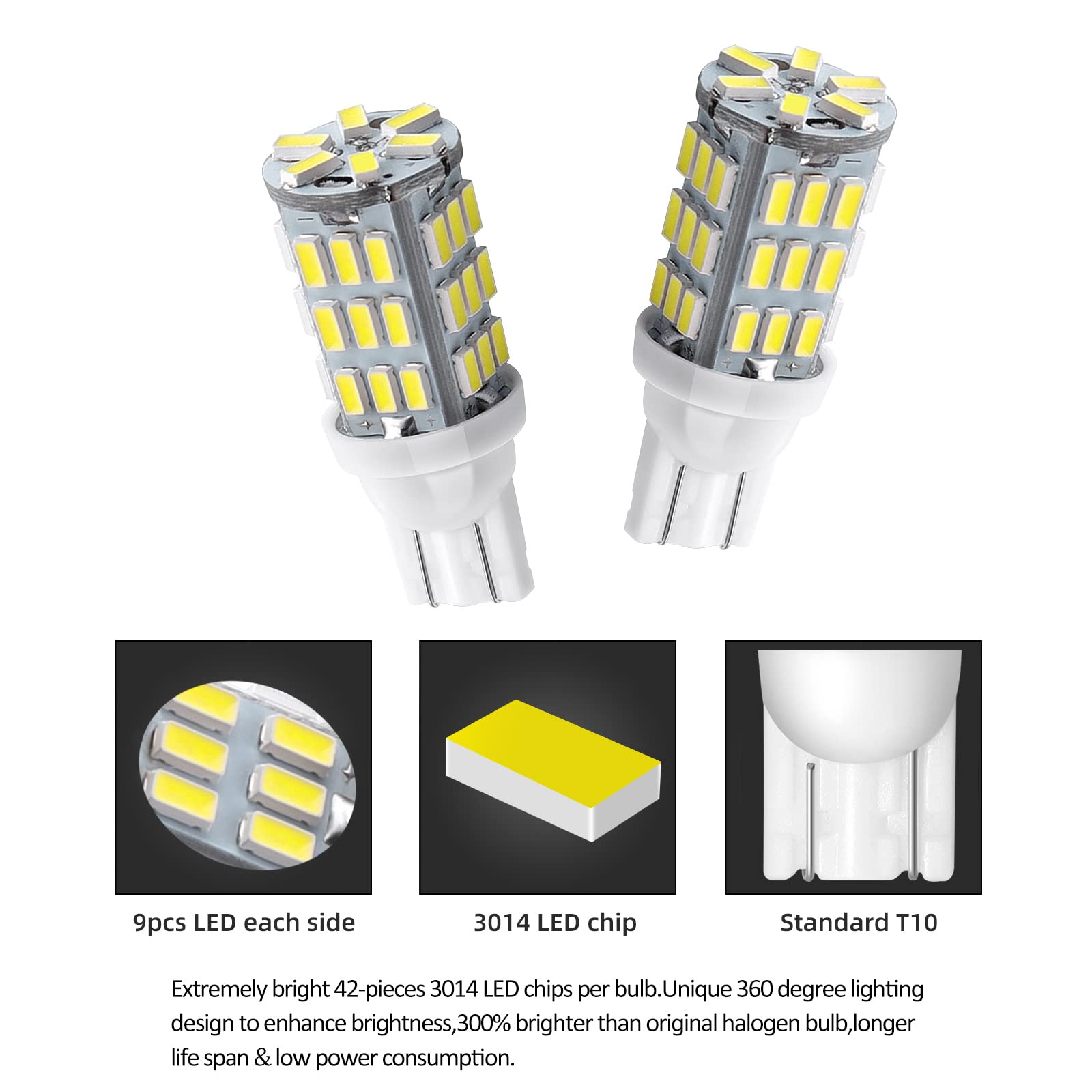 Rvbulbzl T10 921 194 168 Led Bulbs 20-Packs, Super Bright 3014 42-Smd Led Replacement 12 Volt Rv Camper Trailer Boat Trunk Interior Dome Map License Lights, Backup Reverse Lights (Natural White)