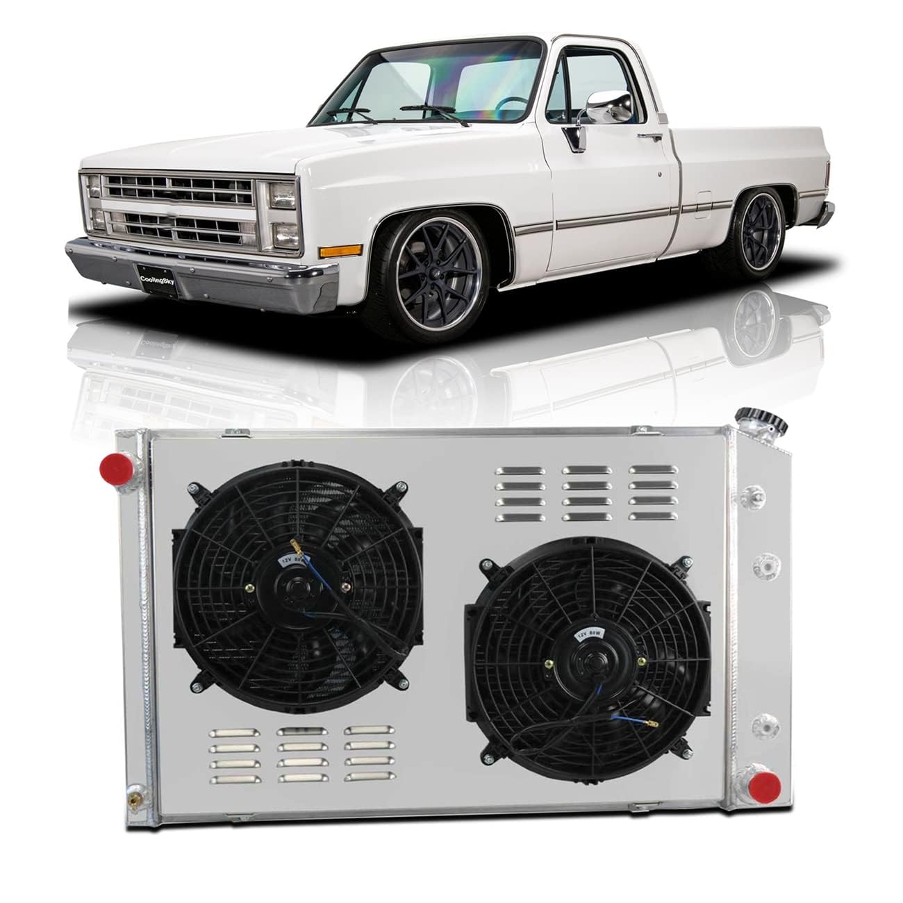 Primecooling 56Mm 3 Row Core Aluminum Radiator +2X12'' Fan +Shroud For Chevrolet Gmc C/K Series Pickup & Trucks 1973-91